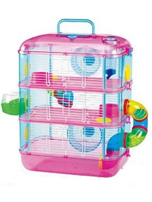 Jaula de hámster fantasía, con 3 pisos, color rosa y azul