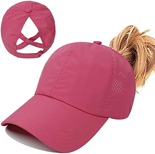 Womens Ponytail Hat Baseball Cap, Adjustable Criss Cross Baseball Cap High Bun Unisex Quick Drying Trucker Hats (Zrose Red, One Size)