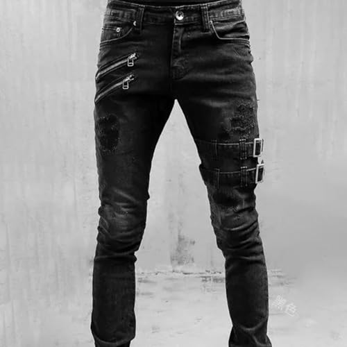 Jeans Pants Trouser Denim Ripped Street Trendy Washed Elastic Tight and Personalized Small Leg for Men2