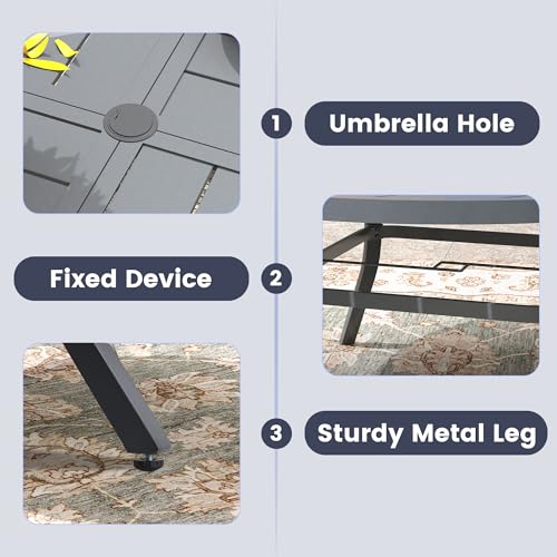 Image of VICLLAX 63 inch Round Outdoor Table, Patio Dining Table for 8-10 with Umbrella Hole for Garden Lawn Deck Backyard, Dark Grey