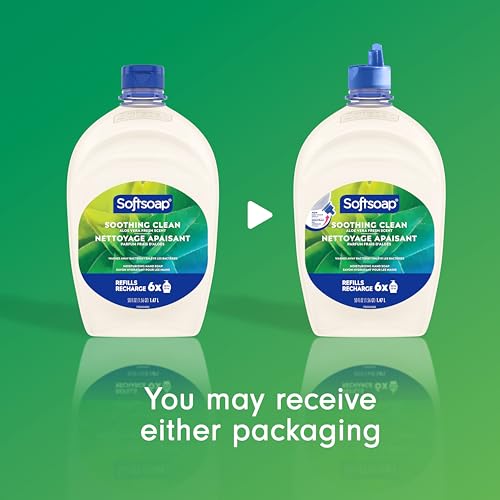 Image of Softsoap Soothing Clean Liquid Hand Soap with New Easy Pour Spout, Kitchen and Bathroom Hand Soap, Aloe Vera Fresh Scent, 50 fl oz Refill (Pack of 2)