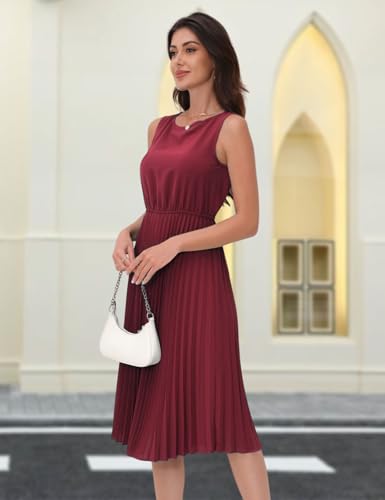 DRESSTELLS Women's Cocktail Party Midi Pleated Dresses, Formal Wedding Guest Aline Casual Work Dress 20253