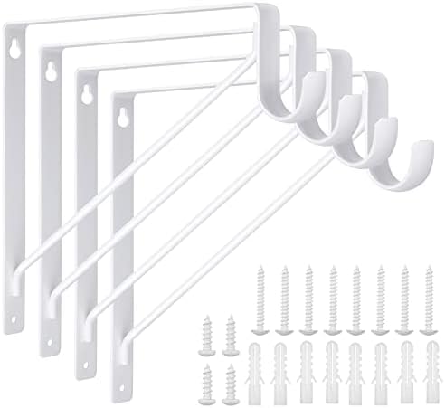 4 Pack Heavy Duty Closet Shelf & Rod Bracket，11 x 10.2 x 1 Inch Clothes Hanger Pole Support Bracket, White Closet Rod Support Hooks Wall Mounted Round Closet Rod Brackets for Tubing, Anchor Hardware