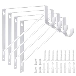 4 Pack Heavy Duty Closet Shelf & Rod Bracket, 11 x 10.2 x 1 Inch Clothes Hanger Pole Support Bracket, White Closet Rod Support Hooks Wall Mounted Round Closet Rod Brackets for Tubing, Anchor Hardware