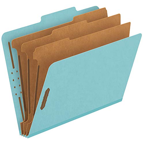 Pendaflex Pressboard Classification File Folders, 3 Dividers, 2" Embedded Fasteners, 2/5 Tab Cut, Letter Size, Light Blue, Box Of 10 (24094) #TOP16