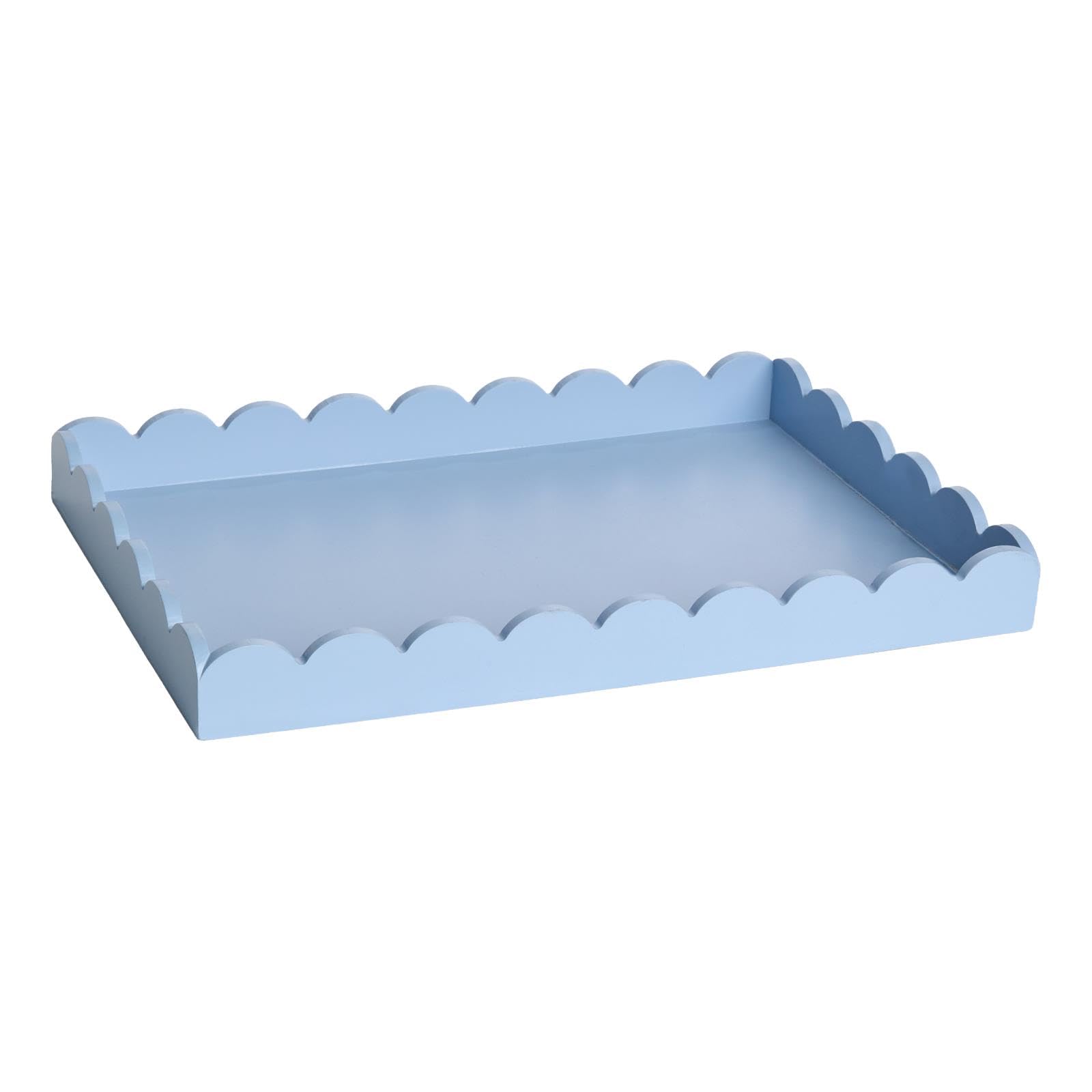 OHS Scallop Edge Decorative Tray Rectangle Vanity Coffee Table Tray, Blue