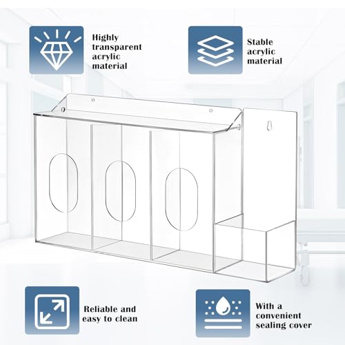 Image of CroBlissful 4 Compartment Hygiene Dispenser Station Wall Floating Glove Holder with Wall Mount Tissue Box Holder Use in Office Hospital for Face Masks, Gloves, Hand Sanitizer Medical Supplies