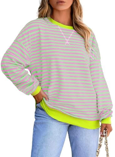 Image of Eytino Women Plus Size Striped Color Block Crewneck Sweatshirt(1X-5X)