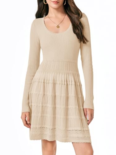 Wenrine Womens Long Sleeve Sweater Dress Knit Crochet Casual A Line Flowy Skater Mini Dresses2