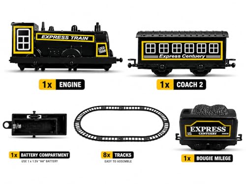 Image of Express Century Loco Train Set for Kids, Battery-Operated, with 1 Engine, 2 Coaches, 8 Tracks