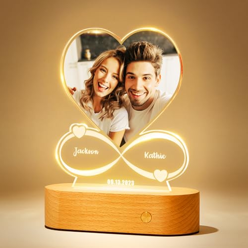 VEELU Cadeau Personnalisé Femme - Coeur Cadre Photo Personnalisé pour Couple - Lampe Personnalisée avec Photo - Cadeaux de Mariage pour Saint Valentin Fête des Mères Noël Anniversaire