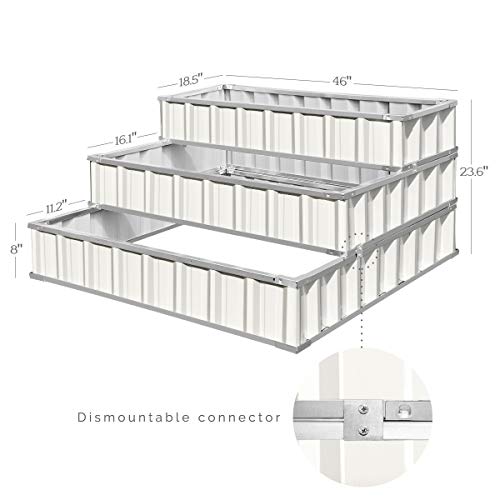 King Bird 3 Tiers Raised Garden Bed Dismountable Frame Galvanized Steel Metal Patio Garden Elevated Planter Box 46" X 46" X 23.6" For Growing Vegetables Flowers (Ivory) #TOP6