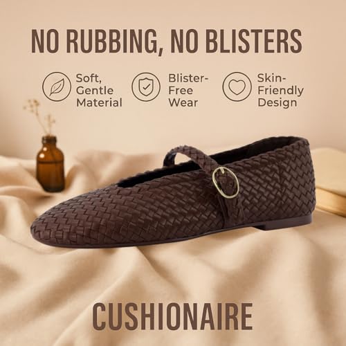 CUSHIONAIRE Bistro Mary Jane Flats for Women, Woven Ballet Flats Shoes with Strap and Memory Foam for All-Day Comfort2