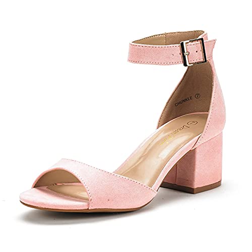 Image of DREAM PAIRS Women's Chunky Heel Sandal | 2.2 inch chunky block heels,open toe with ankle strap buckle, classic comfortable heeled sandals,wedding party dress shoes