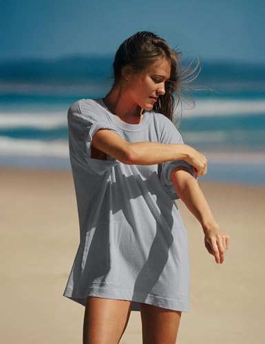Image of VIUTIL Womens Oversized T Shirt Dress Short Sleeve Crewneck Cotton Mini Dress with Pockets 2026 Casual Summer Clothes, Grey, Large