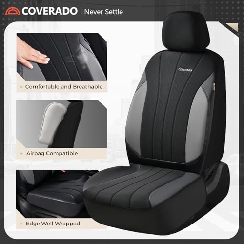 Image of Coverado Seat Covers for Car 2 Seats, Breathable Mesh Seat Protectors, Grey, Universal Fit for SUV, Truck, Sedan