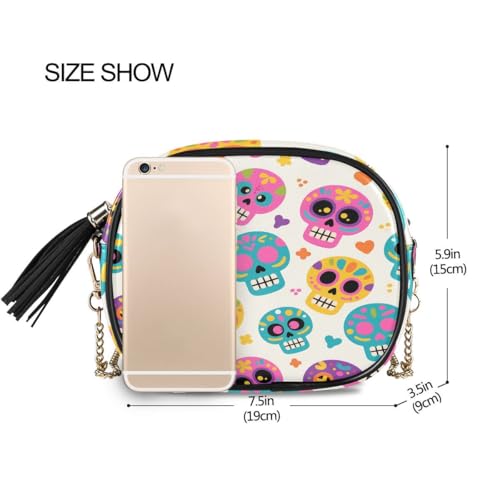 ALAZA Women's Skull Light Yellow Background Pattern PU Leather Crossbody Bag Shoulder Purse with Tassel3