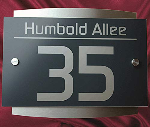 Leskow Metalldesign Hausnummer Anthrazit V2A Edelstahl Design Hausnummernschild Gravur RAL 7016 Cover