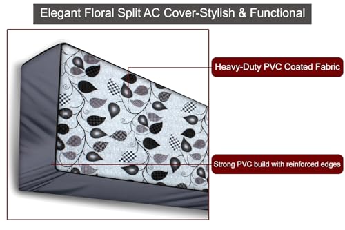 Image of The Furnishing Tree Split AC cover for indoor and outdoor unit of 2 ton waterproof and dustproof Grey Leaves pattern