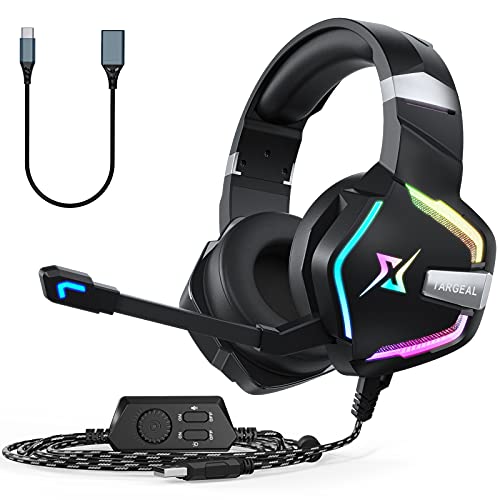Bundle of targeal USB Wired 7.1 Surround SoundGaming Headset and 16PCS Style 1 Earplugs,PC Gaming Headset for PS5 PS4 Switch Laptop Mac Tablet Mobile,with Type C Cable