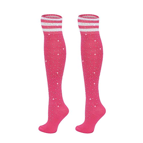 Woman's Rhinestone Over Knee High Socks Stripe Knit Stockings Leg Warmers for Christmas Valentines day Events