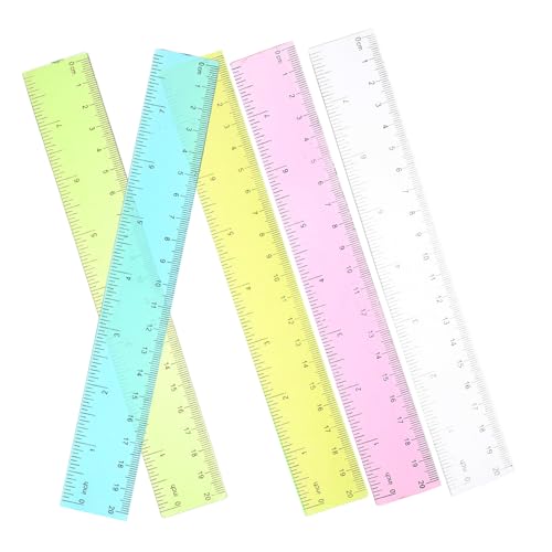 DECHOUS 5個 彩色プラスチック定規 精密測定 オフィス用描画ツール 学生向け幾何学 建築設計向け多用途定規 黄色 ピンク 白 青 緑