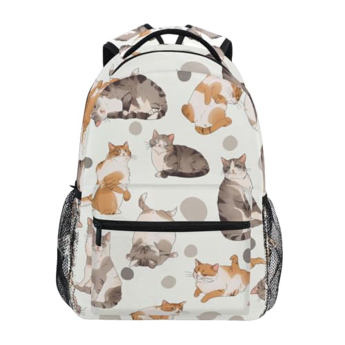 Sac à dos scolaire chats mignons doodle pour fille et garçon avec grands compartiments d'école