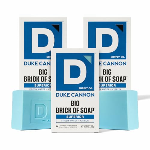 Image of Duke Cannon Big Brick of Soap Superior 10 oz Triple Milled, Fresh Water & Neroli Scent 3x Larger Bar Supports U.S. Veterans, 3-Pack