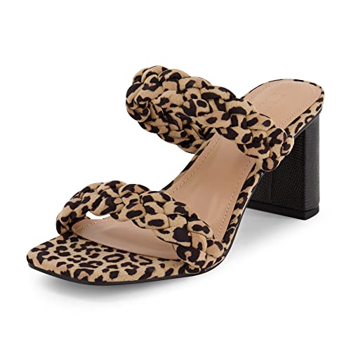 Image of Dunes Iris Chunky Braided Heel Sandals for Women, Block Heel Square Toe Summer Sandals with Memory Foam