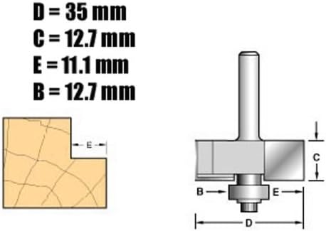 Trend CraftPro Rebater Router Cutter, 1/4 Inch Shank, 12.7mm Cut Length, 35mm Cut Diameter, Includes Multiple Bearings