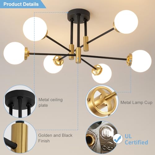 Image of Biewalk Sputnik Ceiling Light Fixture 6 Light with Milk White Glass Shade