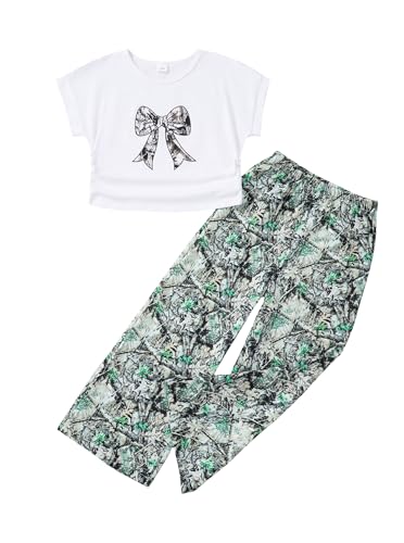 Image of Girls 2 Piece Outfits Star Print Ruffle Sleeve Tops and Wide Leg Pants Set Summer Clothes