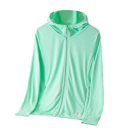 Damen Sonnenjacke Laufjacke Leicht Sportjacke Langarm Trainingsjacke Sonnenschutz Hoodie Jacke mit Reißverschluss Laufshirt Sun Shirt Atmungsaktiv Sportshirt Sport Oberteile mit (02-Mint Green, XXXL)