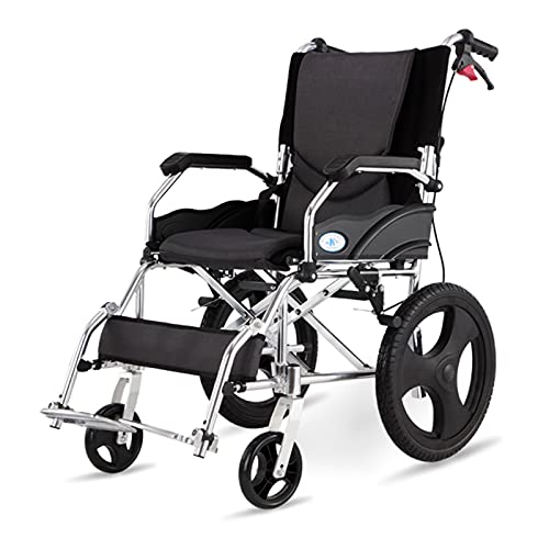 ultraligera Silla de ruedas Silla de transporte plegable con reposabrazos de aleación de aluminio Sillas de ruedas ultraligidas para ancianos y niños, 2 tipos de frenos, 18 pulgadas de asiento Silla d