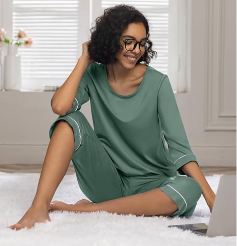 Image of PrinStory Womens Pajama Sets Capri Pjs Soft Lounge Sets XS-4XL