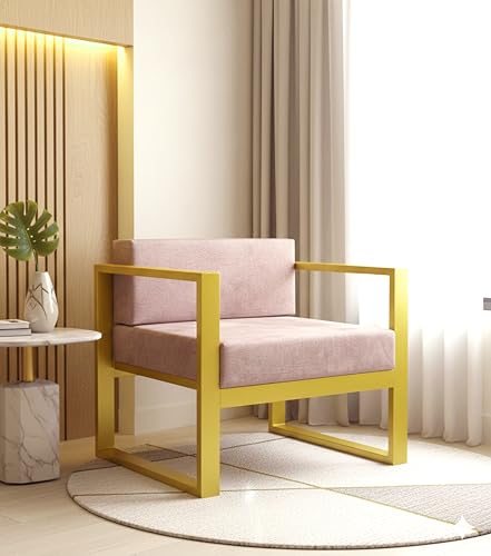 Image of Metal Single Seater Sofa with Cushion for Living Room | Heavy Duty Iron Frame with Powder Coating | Comfortable Seating for Home & Office (Golden)
