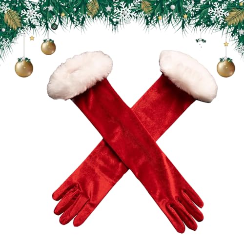 MIGIFTDY Weihnachten rote Samthandschuhe Damen Handschuhe Ellenbogen...