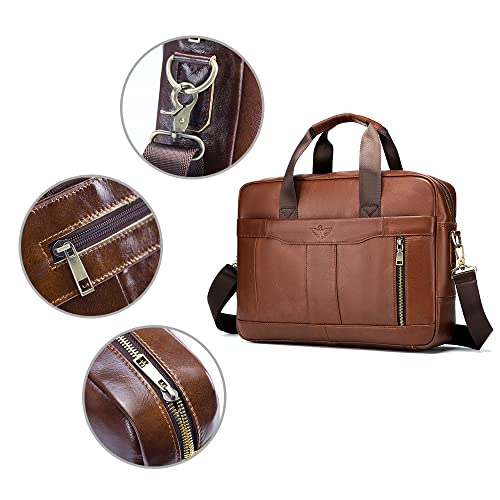 BAGZY Unisex Vintage Genuine Leather Laptop Briefcase for Mens Women Shoulder Bag Messenger Handbag Business Document Bag Satchel Rucksack 14 inches Laptop Bag for Office Work Travel College Coffee… - Image 4