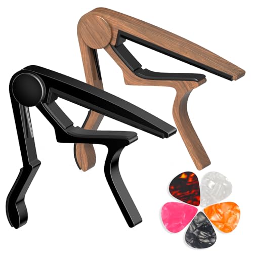 Guitar Capo for Acoustic, Classical, Electric Guitars, Ukulele, Mandolin, Banjo, and other string musical instruments, Quick Release, Memory Silicone Pad, Buzzing-Free (Black & Rosewood)