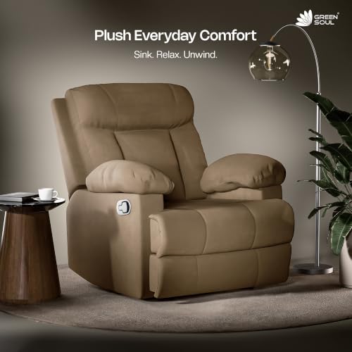 Image of Green Soul Cloud | Single Seater Manual Recliner Sofa | Ultra Soft Suede Fabric | Recline & Relax (R1) | Oversized Leg Rest & Cushioned Lumbar (Brown)