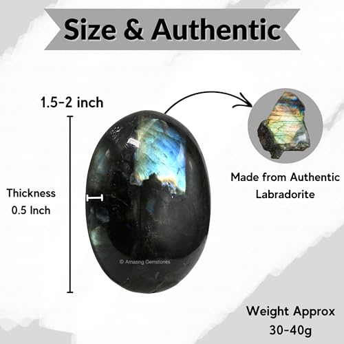 Image of Amazing Gemstone Labradorite Crystals, Healing Stones - Large Palm Stone Crystals Piedra for Good Luck, Balanced Positive Energy, Meditation - Unique Stocking Stuffers, Birthday Gifts for Women, Men