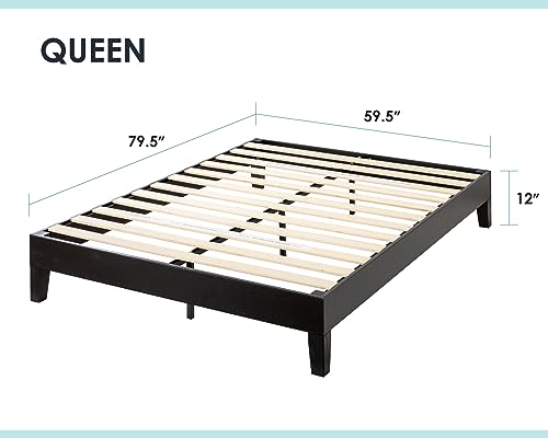Mellow Naturalista Grand 12 Inch Solid Wood Platform Bed with Wooden Slats, Easy Assembly, Queen, Black
