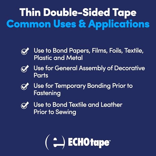 Image of ECHOtape DC-T274A General Purpose Frosted Clear Double Sided Tape for Mounting & Bonding | Double Sided Tape for General Purpose Bonding | Thin Adhesive Tape, 0.94 in x 54.6 yds