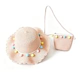 Sun hat Summer Beach Wide Brim Sun Hat for Girls Boys, Breathable UV Protection Cap with Matching Crossbody...