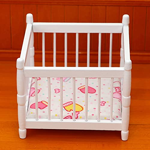Benbor Dollhouse Bed Wooden Realistic Bedroom Scene Decoration Toy House Ornament Dollhouse Furniture Accessories 1 12 Diy Kids Craft Doll House Model White #TOP2