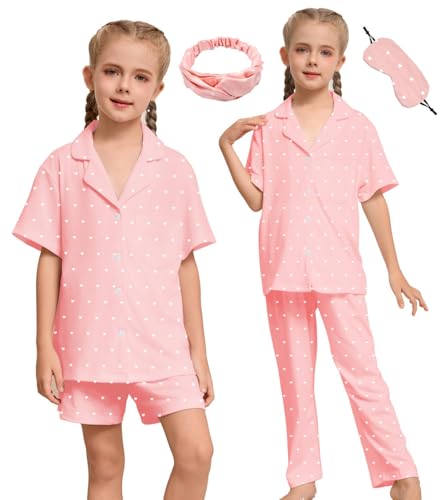 Kids Pajamas for Girls Pajama Sets 3-Piece Short Sleeve Girls