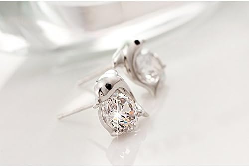 Crystalline Azuria Women Girls 18ct White Gold Plated White Zirconia Crystals Dolphins Stud Earrings, Silver - Image 5
