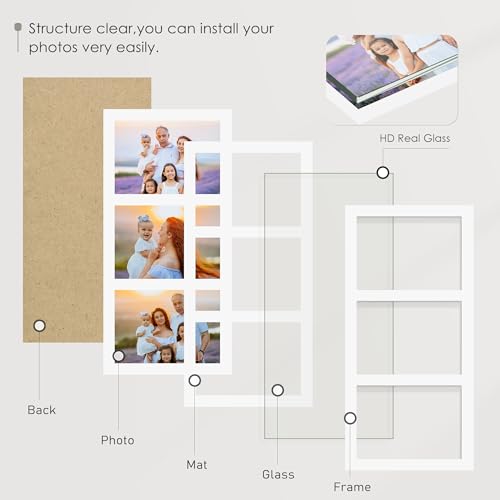 Image of DUENPY 5x7 Picture Frame Collage Holds 3 Photos Made of High Definition Glass, Mat for Display 4x6 Picture Frame Collage Photo for Wall Decor White