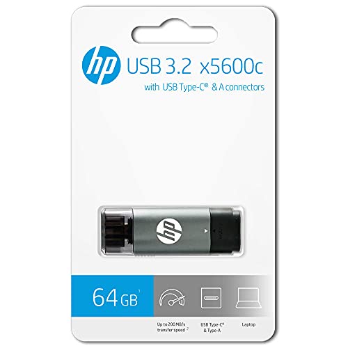 Image of HP x5600C 64GB OTG (Type C) usb3.2 gen 1 Pen Drive, Grey & Black