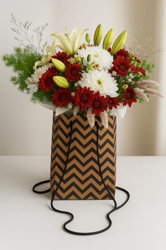 Image of Oasis Pack of 10 Holi Gift Bags For Flower Bouquet & Floral Hamper | Goodie Bags for Wedding Return Gifts, Birthday, Bridal & Baby Shower | 17cm X 18cm X 25 cm | Pink & Grey